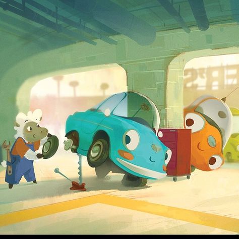 A sheep mechanic and living cars. Totally normal. #cute #nofilter #photoshop http://ift.tt/1pIQttv Mike Yamada, Curricular Activities, Cars Characters, Fine Artwork, Production Design, Picture Illustration, Car Illustration, Character Design Animation, Car Cartoon