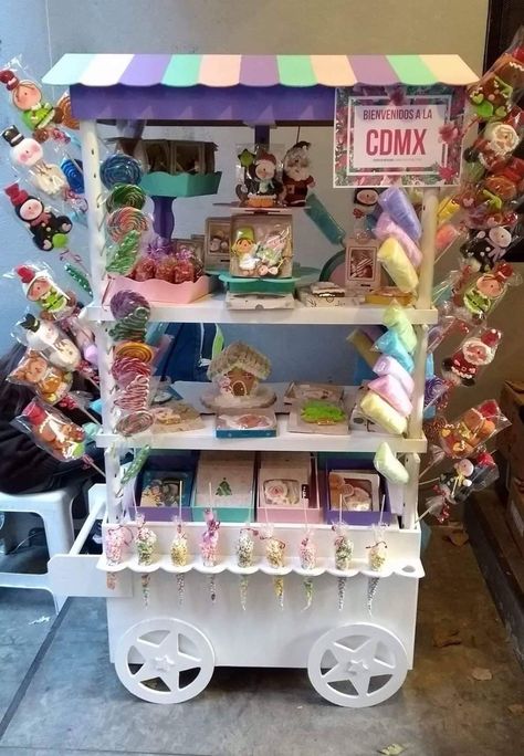 Candy Stand Ideas, Candy Station Ideas, Candy Storage Ideas, Candy Store Design, Street Food Design, Candy Board, Candy Stand, Craft Cart, Candy Station