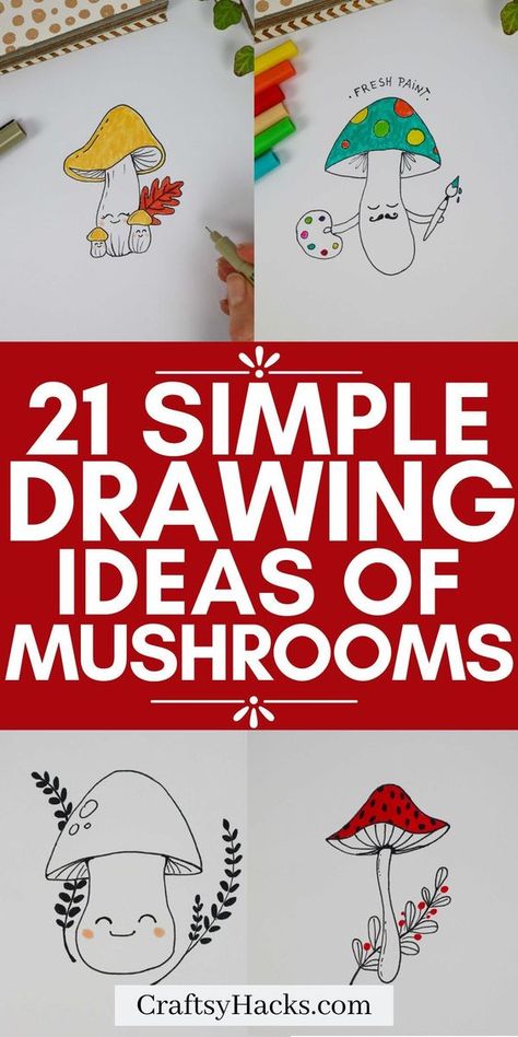 If you are looking for unique doodle art ideas, you are in the right place! Here are some creative drawing ideas of mushrooms that are easy enough for anyone to follow. These art sketches are a fun way to improve your skills! Mushroom Doodle Step By Step, Mushroom Doodle Easy, Doodles Drawings Sketches, Unique Doodle Art, How To Draw Mushrooms, Easy Mushroom Drawing, Mushroom Drawing Ideas, Mushroom Doodle, Small Easy Drawings