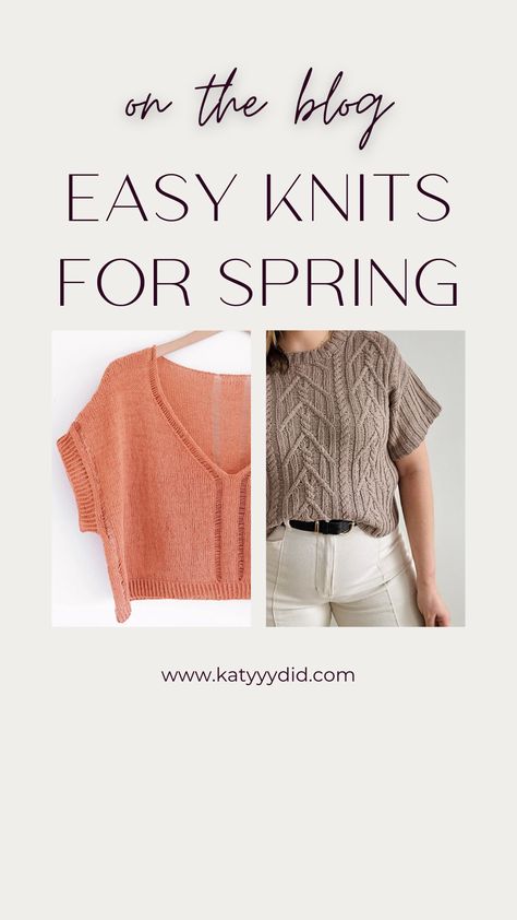 Beautiful knitting patterns for spring, knit tee's, knit t-shirts, knit tank tops, knit tops, in a linen, silk, or cotton fabric are perfect for spring and summer knitting! Expand your handmade knit wardrobe to show off your talents all year long. Spring Knitting Projects, Spring Knitting Patterns, Knit Wardrobe, Knit Tank Pattern, Summer Knitting Projects, Spring Knitting, Cotton Yarn Knitting, Summer Knitting Patterns, Knit Top Patterns