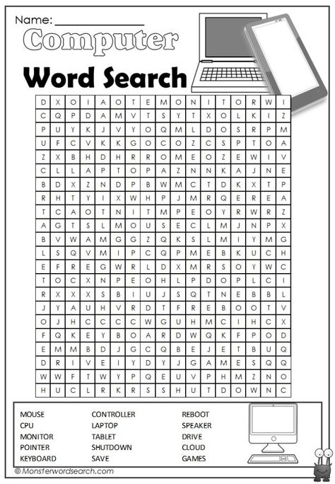 Computer Word Search Study Timer, Figurative Language Worksheet, Free Printable Word Searches, Word Puzzle Games, Free Printable Bookmarks, Free Printable Quotes, School Material, Word Puzzle, Computer Class