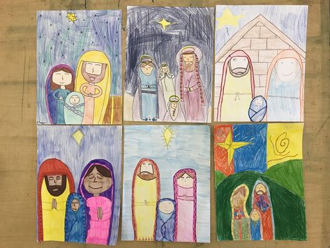 Middle School Art Christmas, Nativity Art Projects, Nativity Drawing, Religious Christmas Art, Nativity Art, Art Rooms, Christmas Lesson, Christmas Art Projects, Art Lessons Middle School