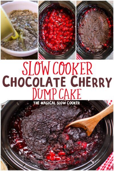 Slow Cooker Chocolate Cherry Dump Cake - The Magical Slow Cooker Crockpot Fruit, Dump Cake Crockpot, Dump Desserts, Chocolate Cherry Dump Cake, Chocolate Dump, Slow Cooker Cake, Crockpot Dessert, Crockpot Cake, Crockpot Desserts