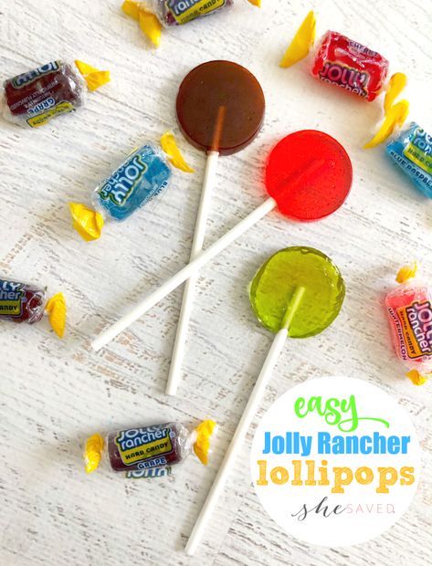 Easy Jolly Rancher Lollipops Jolly Rancher Suckers, Jolly Rancher Lollipops, Sweet Stand, Lollipop Craft, Homemade Lollipops, Jolly Rancher Hard Candy, Jolly Ranchers Candy, Dessert Taco, Lollipop Recipe