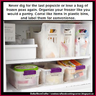 Dollar Store Crafter: Use Dollar Tree Bins To Organize Your Freezer ~ Do... Small Kitchen Diy, Organiser Cucina, Diy Organizer, Freezer Organization, Freezer Storage, Ideas Para Organizar, Kitchen Organization Diy, Refrigerator Organization, Dollar Store Organizing