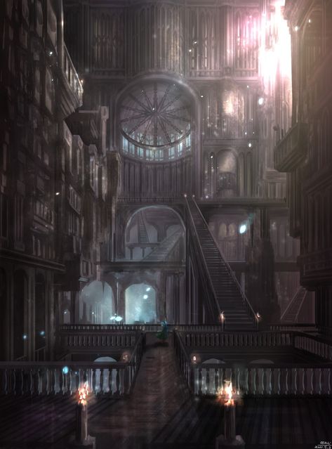 Dream Realm Aesthetic, Infinite Staircase, Steampunk Library, Dream Realm, Library Games, Dr World, University Of Paris, Dark Castle, Ancient Technology