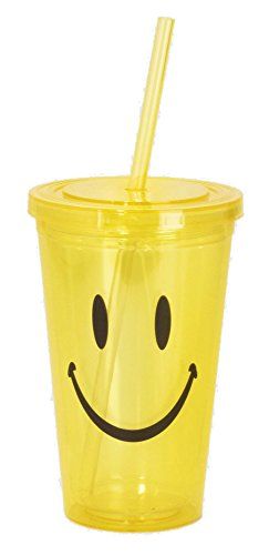 Spoontiques Smiley Face Cup with Straw, Neon Yellow -- Continue to the product at the image link. (This is an affiliate link) Happy Cup, Take A Smile, Murakami Flower, Emoji Birthday, Emoji Party, Emoji Art, Insulated Cups, Happy Smile, Happy Face