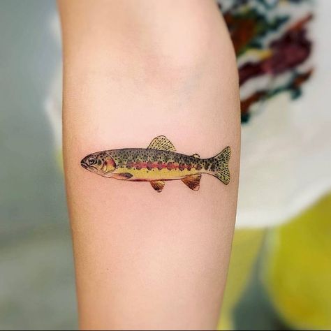 Golden Trout Tattoo, Fish Tattoo Trout, Fine Line Trout Tattoo, Brooke Trout Tattoo, Realistic Fish Tattoo, Steelhead Tattoo, Trout Tattoo Women, Small Trout Tattoo, Minnow Tattoo