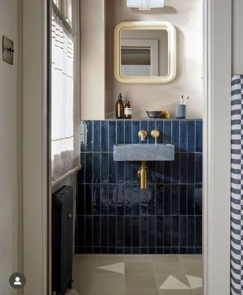 London Interior, Herringbone Floor, Basement Bathroom, Blue Bathroom, Family Bathroom, Design Del Prodotto, South London, Terrace House, Shower Room