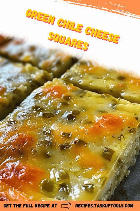 Indulge in the perfect fusion of spicy and cheesy with these Green Chile Cheese Squares. This easy-to-make appetizer combines a zesty kick from green chiles with creamy cheddar and Monterey Jack cheeses, all nestled into a fluffy, golden-brown base. Perfect for game days, parties, or a warm snack, these squares are a crowd-pleaser that pairs well with your favorite dips. Discover the delicious balance of flavors and textures today with this delightful recipe. Green Chile Cheese Squares, Cheese Squares, Easy To Make Appetizers, Square Recipes, Green Chiles, Chili Bowl, Favorite Dips, Mexican Rice, Gooey Cheese