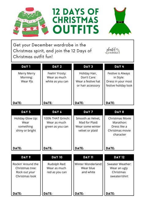 December Ideas Holidays, 25 Days Of Christmas Outfits, Christmas Work Spirit Week, Fun 12 Days Of Christmas Ideas For Work, Work 12 Days Of Christmas, School Christmas Calendar Ideas, Christmas Work Week Ideas, 25 Days Of Christmas Ideas For Work, December Spirit Days