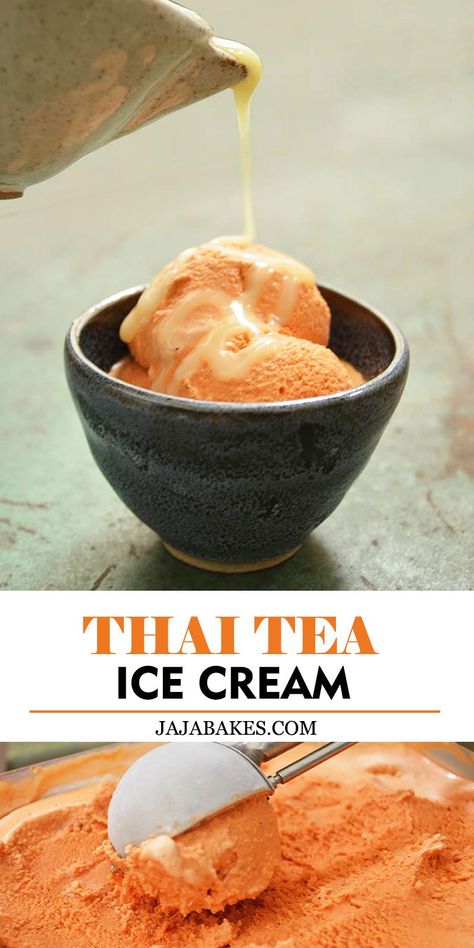 Jasmine Ice Cream, Thai Tea Dessert Recipe, Thai Tea Mix Recipe, Thai Iced Tea Ice Cream Recipe, Thai Tea Cake, Thai Tea Desserts, Ghibli Recipes, Thai Coconut Ice Cream, Thai Tea Ice Cream