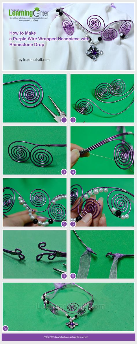 How to Make a Purple Wire Wrapped Headpiece with Rhinestone Drop Wire Wrapped Headpiece, Diy Circlet Headpieces, Wire Crown, Fairy Headpiece, Wire Jewerly, Jewelry Making Wire, Clothing Crafts, Diy Bijoux, Headband Jewelry