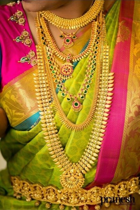 Bridal Gold Necklace, Latest Gold Necklace Designs, Latest Gold Necklace, Kerala Jewellery, Bridal Jewellery Inspiration, Long Haram, Indian Bridal Jewelry Sets, Modern Gold Jewelry, Gold Mangalsutra Designs