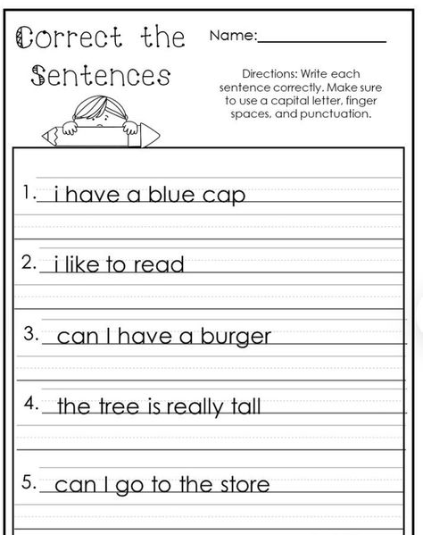 Teaching Sentence Writing, Descriptive Writing Activities, Writing Sentences Worksheets, Punctuation Worksheets, English Grammar For Kids, First Grade Lessons, Writing Practice Worksheets, 1st Grade Writing, 2nd Grade Worksheets