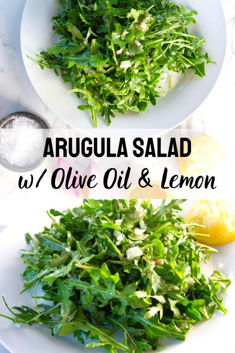 Arugula Salad With Lemon & Olive Oil Breakfast Arugula Salad, Arugula Salad Breakfast, Light Arugula Salad, Arugula For Breakfast, Arugula Salad Vegan, Vegan Arugula Salad, Baby Arugula Salad, Argula Salad, Dressed Arugula