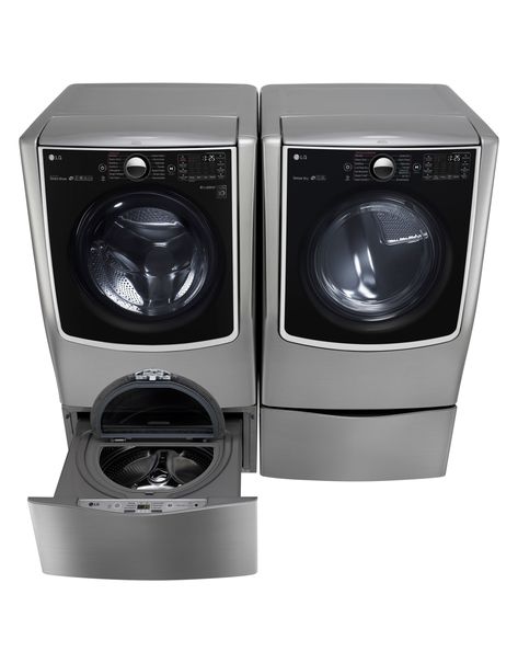 LG Washers WM9000HVA_WD200CV_DLEX9000V_WDP5V thumbnail 1 Washer Pedestal, Lg Washer, Laundry Ideas, Laundry Pedestal, Refrigerator Lg, Drum Light, Gas Dryer, Tub Cleaner, Front Load Washer