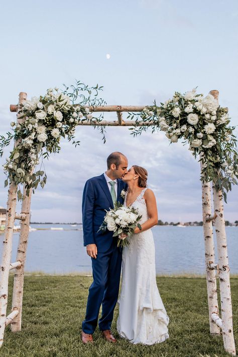 Birch Arbor Wedding Flowers, Birch Wood Arch Wedding Arbors, White Birch Arch Wedding, Birch Chuppah With Flowers, Birch Wedding Arbor, Wedding Arch With Branches, Birch Arch Wedding, Wedding Birch Arch, Birch Tree Wedding Arch