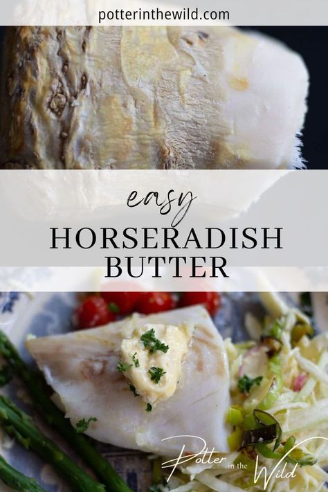 This horseradish Butter pairs exceptionally well with fish, steak, eggs, and even roasted vegetables like cauliflower. It is easy to make and is made with three simple ingredients. It uses fresh horseradish and is whipped up in a food processor. Steak Eggs, Fish Steak, Fresh Horseradish, Vegetarian Paleo, Butter Recipe, Vegan Options, Grilled Meat, Food Processor, Roasted Vegetables