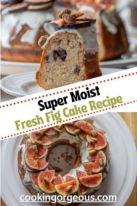 A moist and delicious cake made with fresh figs. Fresh Fig Cake Recipe, Fig Cake Recipe, Unique Cheesecake Recipes, Cheap Breakfast, Fancy Desserts Recipes, Fig Cake, Bakery Style Muffins, Easy Chocolate Desserts, Homemade Recipes Dessert