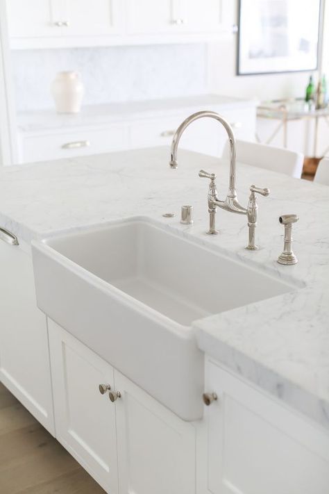 FANCY KITCHEN COUNTERTOP EDGES… let’s talk ogee, laminate, and CRAZY thick. - Victoria Elizabeth Barnes Kitchen Countertop Edges, Countertop Concrete, Island Sink, Farmhouse Sink Faucet, California Beach House, Designer Board, Fancy Kitchens, Farmhouse Sink Kitchen, Coastal Interiors