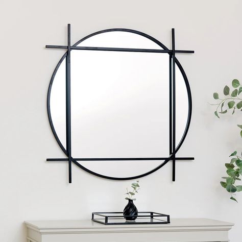 Black Round Mirror Living Room, Black Wall Mirror Living Room, Fireplace Sideboard, Round Mirror Living Room, Black Round Mirror, Large Round Mirror, White Wall Mirrors, Black Wall Mirror, Decor Fireplace