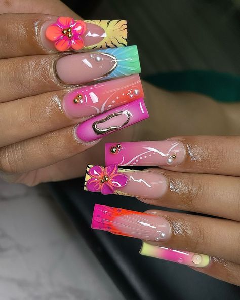 #nails #nailart #summernailsv#squarenails #nail2inspire #nailsart #nailsofinstagram #naildesign 3d Hibiscus Flower Nails, Clean Vibes, Lux Nails, Flower Hibiscus, Nails Colorful, Custom Nails, 3d Flower Nails, Zebra Nails, Nails Ombre