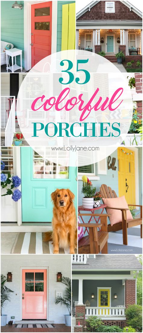 35 colorful porch ideas! Love these colorful porches! Lots of great DIY porch decor ideas! Colorful porch ideas to make outdoor living comfortable! Colorful Porch, Yard Makeover, Diy Porch Decor, Porch Paint, Building A Porch, Painted Front Porches, Porch Colors, Summer Porch, Porch Furniture