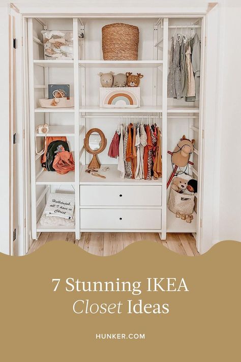 Whether you're opting for a minimalist style that keeps everything need and tidy or a maximalist vibe that turns your closet into a luxurious showroom, there's an organizational system out there for you. #hunkerhome #ikea #ikeacloset #ikeaclosetideas #closetideas Ikea Closets, Ikea Pax Closet, Pax Closet, Cup Drawer Pulls, Ikea Wardrobe, Ikea Closet, Wardrobe Systems, Wardrobe Drawers, Perfect Closet