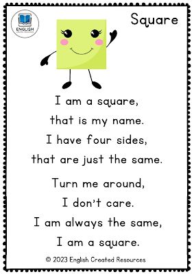 Math Poems, Rhyming Poems For Kids, English Created Resources, Poem For Kids, Shape Songs, Shape Worksheets For Preschool, Reading Comprehension For Kids, English Worksheets For Kindergarten, English Stories For Kids