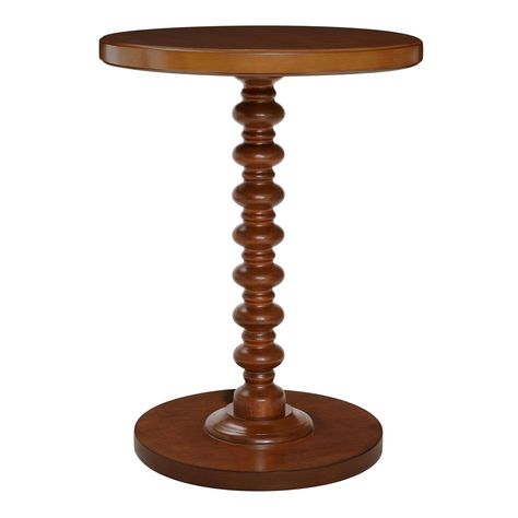 Round Wood Bobbin Pedestal Accent Table - World Market Wooden Accent Table, Pedestal End Table, Updating House, Small Tables, World Market, Contemporary Furniture, Accent Table, End Table, End Tables