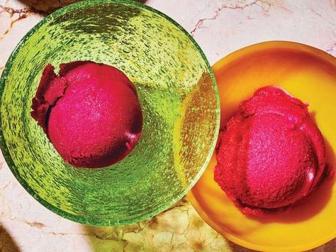 Strawberry-Beet Sorbet Recipes | SAVEUR Best Spinach Recipes, Ginger Sorbet, Rainbow Baking, Race To The Top, Granitas, Dried Hibiscus Flowers, Peach Sorbet, Strawberry Sorbet, Mango Sorbet