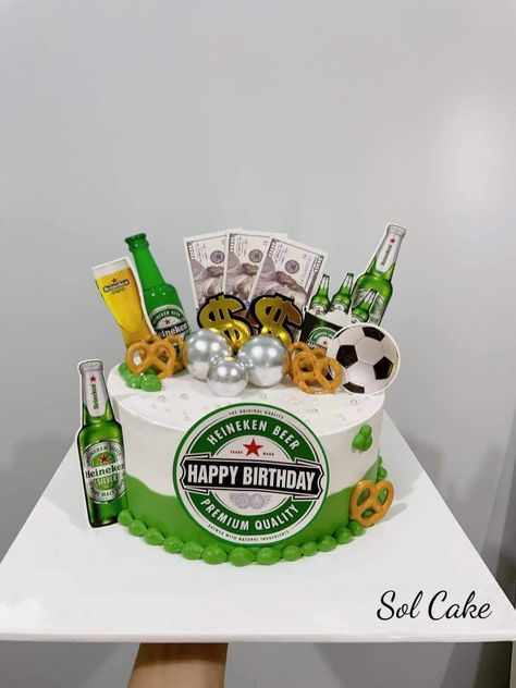 Beer Cake Design For Men, Normal Cake, Happy Birthday Beer, Cake Designs For Boy, Cake Design For Men, Cake For Boyfriend, Korean Cake, Boy Cake, Beer Cake