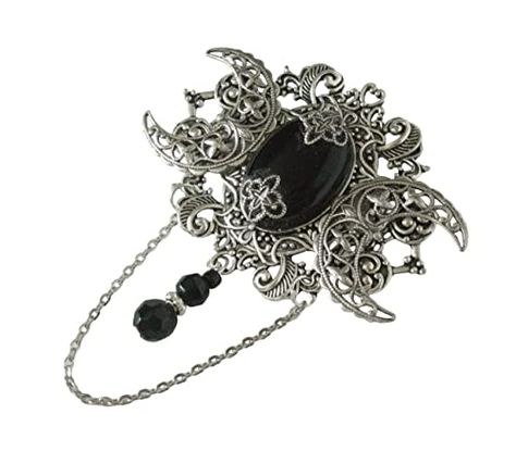 Amazon.com: Black Onyx Triple Moon Brooch, handmade jewelry wiccan pagan wicca goddess witch witchcraft gothic cloak pin : Handmade Products Reign Tattoo, Gothic Cloak, Wicca Goddess, Gothic Brooch, Cloak Pin, Goddess Witch, Moon Brooch, Brooch Handmade, Triple Moon