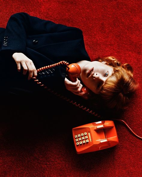 Orange Telephone, Retro Photoshoot, Alasdair Mclellan, Vintage Photoshoot, Retro Photography, Retro Phone, Photo Composition, Studio Photoshoot, Poses References