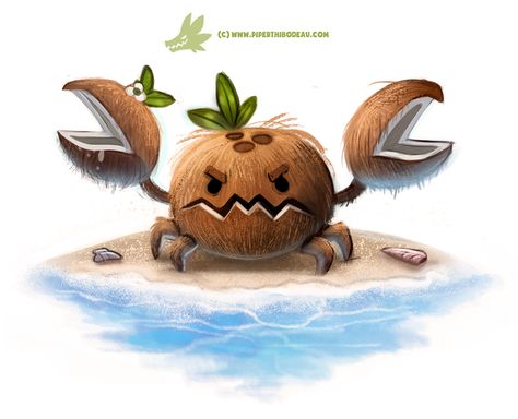 Daily Paint #1275. Coconut Crab by Cryptid-Creations on DeviantArt Cryptid Creations, Piper Thibodeau, Coconut Crab, Fruit Animals, Animal Puns, Animated Animals, Cute Food Drawings, Cute Animal Drawings Kawaii, Cute Doodle Art