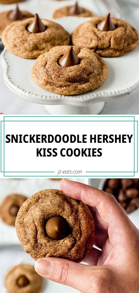 World's Best Snickerdoodle Hershey Kiss Cookies - JZ Eats Cookies Snickerdoodle, Kiss Cookie Recipe, Hershey Kiss Cookies, Peanut Butter Kiss, Peanut Butter Kiss Cookies, Simple Cookie, Butter Blossoms, Peanut Butter Blossom Cookies, Muffins Recipes