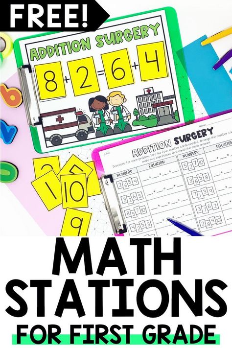 Centers For First Grade, Centers First Grade, Free Math Centers, First Grade Freebies, Math Fact Games, Beginning Math, Teaching Math Strategies, Eureka Math, Math Fact Fluency