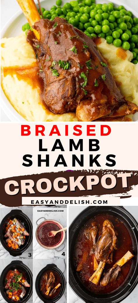 Braised Lamb Shanks Slow Cooker, Easy Lamb Shank Recipe, Best Lamb Shank Recipe, Beef Shank Stew, Crockpot Lamb, Braised Lamb Shanks Recipe, Lamb Shanks Slow Cooker, Slow Cooker Ribs Recipe, Slow Cooked Lamb Shanks