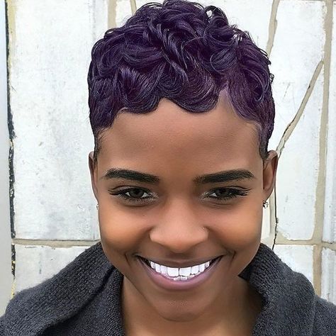 Gorgeous color and cut by Chicago stylist @lori_theexclusivestylist #voiceofhair . . . . . . #chicagohairstylist #chicagostylist #chicago #pixies #pixiecut #purplehair #themanechoice #fingerwaves #wavyhair #waves #customcolor #licensedtocreate #hairgoals Pineapple Hairstyle, Bald Beauty, Finger Waves Short Hair, Finger Wave Hair, Black Hair Short Cuts, Mushroom Hair, Short Black Hair, Amazing Hairstyles, Finger Waves