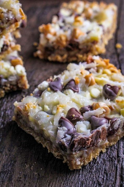 Classic Seven-Layer Bars: used to be a staple recipe of my childhood, they are so fine :D Magic Bars Recipe, Seven Layer Bars, 7 Layer Bars, Layer Bars, Magic Bars, 7 Layer, Favorite Dessert, Bar Cookies, Kitchen Door