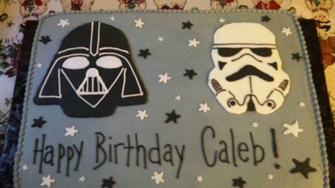 Star Wars Cake, Vader and A Storm Trooper, 1/2 sheet Star Wars Sheet Cake Ideas, Star Wars Sheet Cake, Cake For Boys Birthday Kids, Cake For Boys Birthday, Birthday Cake Ideas For Boys, Cake Ideas For Boys, Cake Decorating For Kids, Star Wars Birthday Cake, Boy Cakes