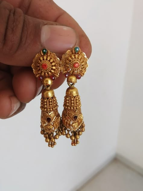 8.5gm traditional India design Ear Tops, Gold Costume Jewelry, Bridal Jewelry Sets Brides, Gold Jhumka, Gold Earrings Indian, Gold Tops, Bridal Necklace Designs, Gold Jewels Design, Pure Gold Jewellery