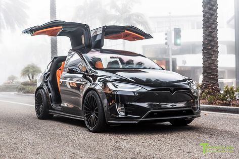 Orange And The All Black: Meet T Sportline's Widebody Tesla Model X | Carscoops Tesla Suv, Tesla Models, Tesla X, Tesla Wheels, Tesla Roadster, Tesla Motors, Car Goals, Tesla Car, Tesla Model X