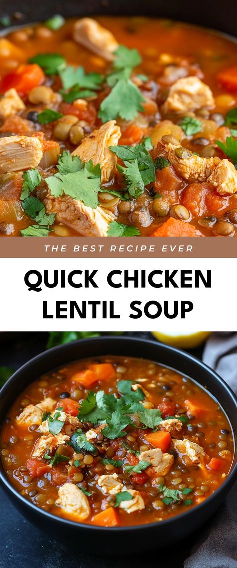 Image for Quick Chicken Lentil Soup Lentils Recipe Soup, Nutritious Soup Recipes, Lentil And Chicken Recipes, Lentil And Chicken Soup, Lentil Chicken Soup, Lentil Soup Recipe Healthy, Chicken Vegetable Curry, Chicken Lentil Soup, How To Cook Lentils