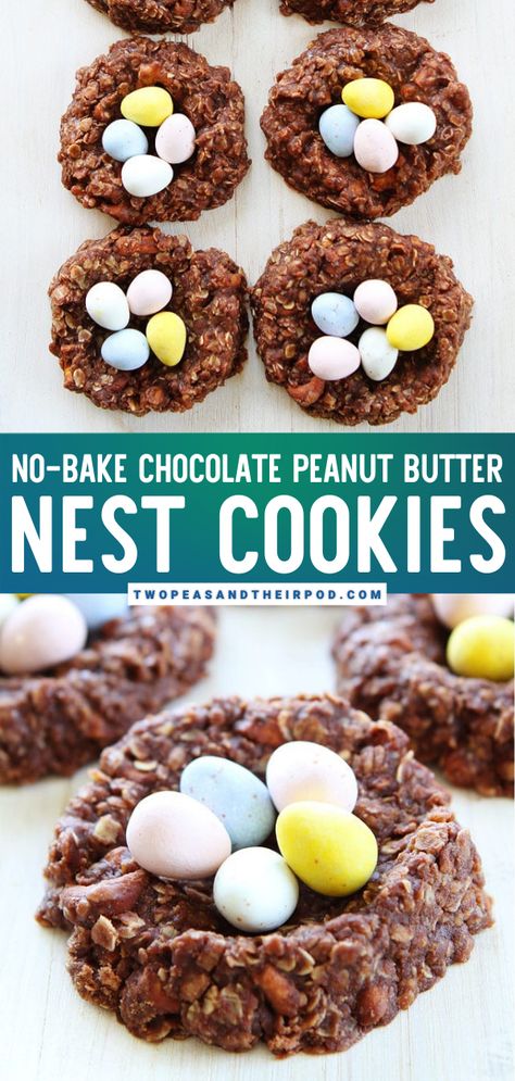 Bird Nest Cookies, Birds Nest Cookies, Easy No Bake Cookies, Easter Nests, Bird Nests, Peanut Butter And Chocolate, Dessert Simple, Kid Desserts, Easter Baking