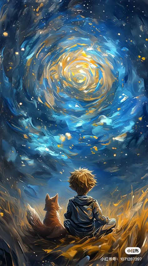 Night Digital Art, Le Petit Prince Wallpaper Iphone, Prince Wallpaper, Little Prince Watercolor, Little Prince Painting, The Little Prince Art, Starry Night Digital Art, Le Petit Prince Illustration, The Little Prince Book