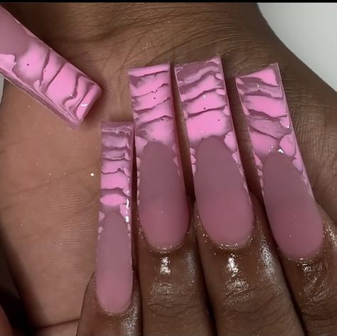 Croc Nails Pink, Crocodile Nail Design Pink, Pink French Croc Nails, Pink Croc Nails, Pink 3d Croc Nails, Crocidle Pink Nails, Box Nails, Croc Nails, Real Nails