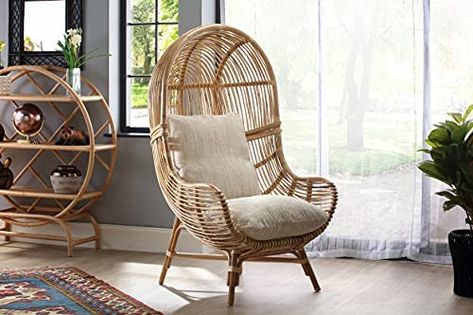 Desser Loft Rattan Chair – Partly Assembled Arching Natural Cane Indoor Wicker Floor Standing Hanging Style Seat with UK Made Cushions in Jasper Fabric – H145cm x W81cm x D92cm : Amazon.co.uk: Home & Kitchen Loft Chair, Velvet Occasional Chair, Rattan Material, Rattan Lounge Chair, Rattan Armchair, Rattan Chair, Rattan Furniture, Wicker Chair, Occasional Chairs