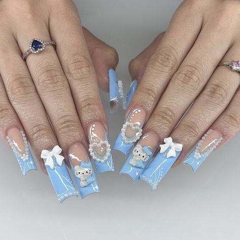 ig: _grabbersbydrea Cinderella Nails, Junk Nails, Coffin Nails Matte, Blue Acrylic Nails, Nail Design Inspiration, Girly Acrylic Nails, Gem Nails, Acrylic Nails Coffin, Dream Nails